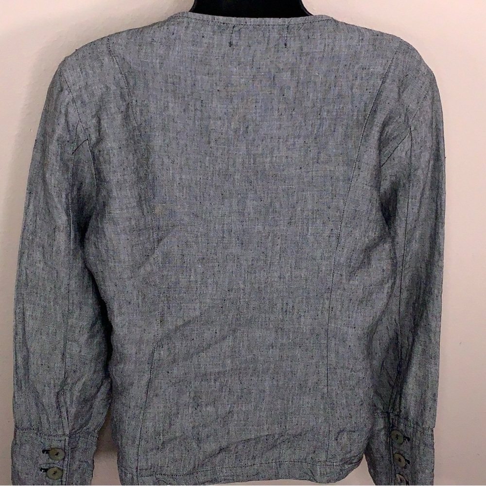 Small Willow Slate Grey Blue Linen Long Sleeve Top Plunge Vneck Design Goth Boho - Picture 11 of 16